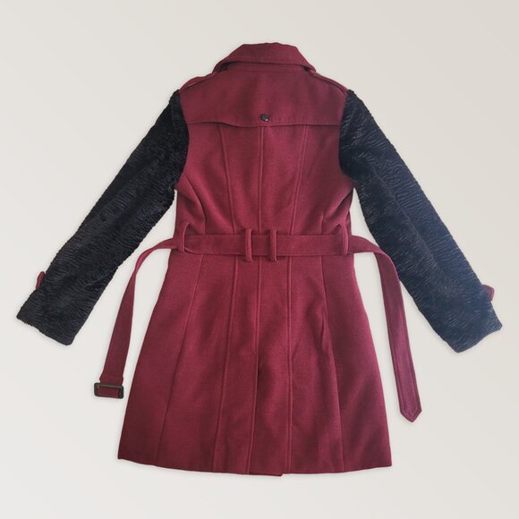 Burgundy Pea Coat, Winter Military Trench Coat, Holiday Classic Jacket - Picture 2 of 12